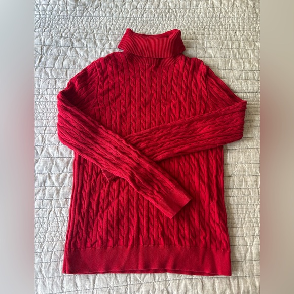 100% cotton lands end red turtleneck sweater - Picture 2 of 5